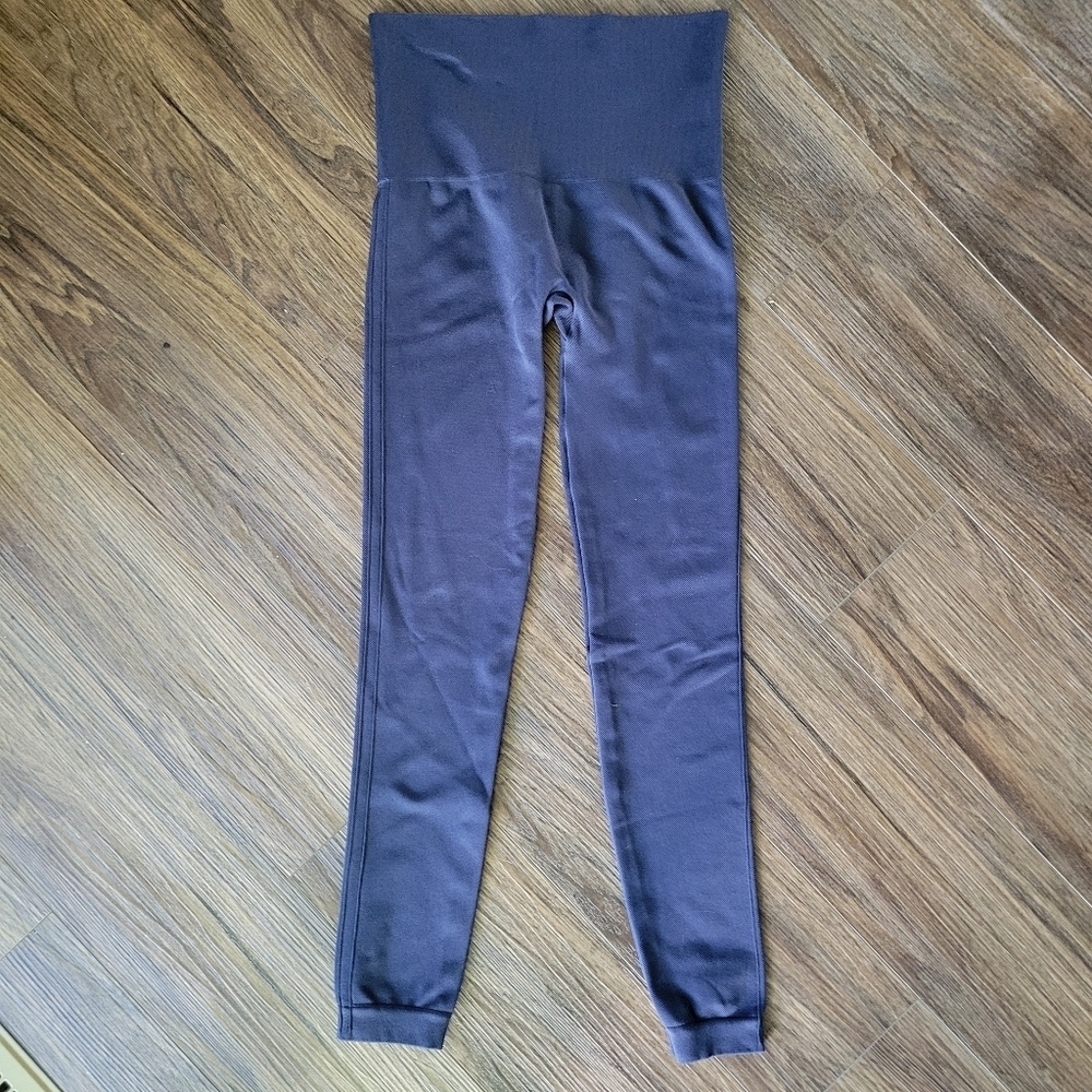 SPANX Look At Me Now Seamless Leggings Women's M Blue Ribbed Waist Shaping